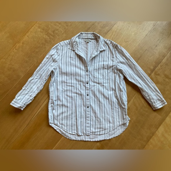 Calvin Klein White Pinstripe Button Down Shirt Women's Size M - Picture 1 of 4